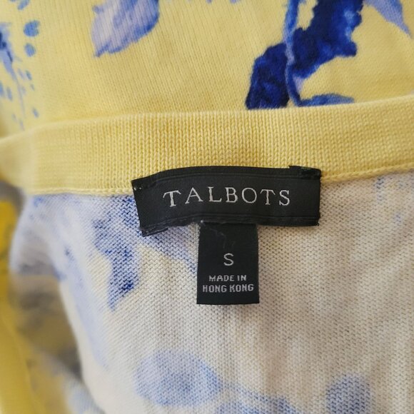 Talbots Womens Floral & Bird Print Cardigan Yellow & Blue Size S - Picture 6 of 7